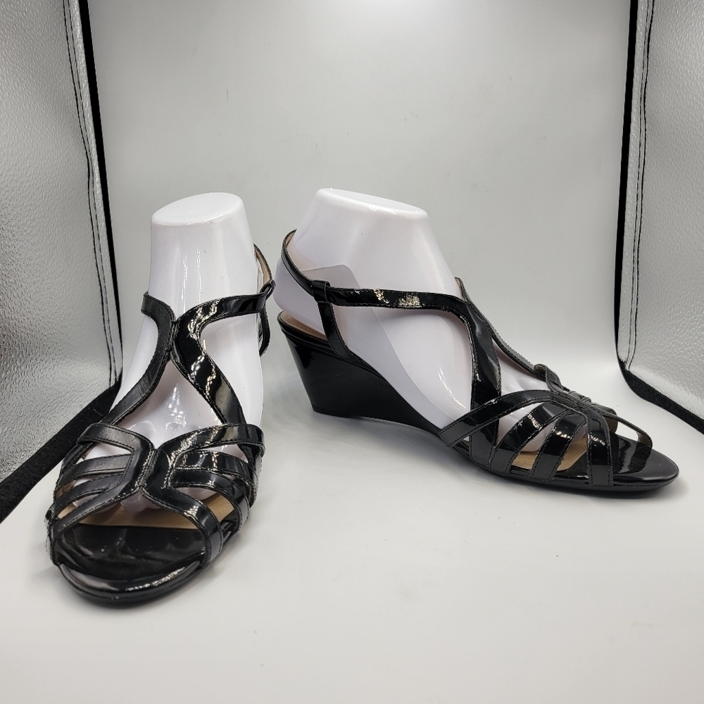Naturalizer Black Patent Leather Happening Wedge Sandal Sz 9.5